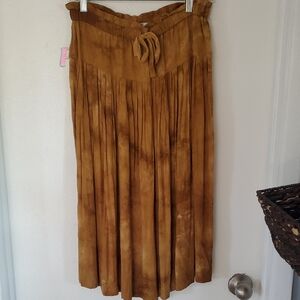 Madewell Tan Tie-Dye Midi Skirt with Drawstring Waist, M